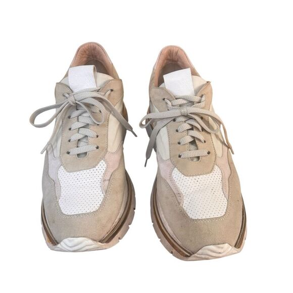 RON WHITE Ava Colorblock Suede Sneakers In Oyster 40 - Picture 2 of 9